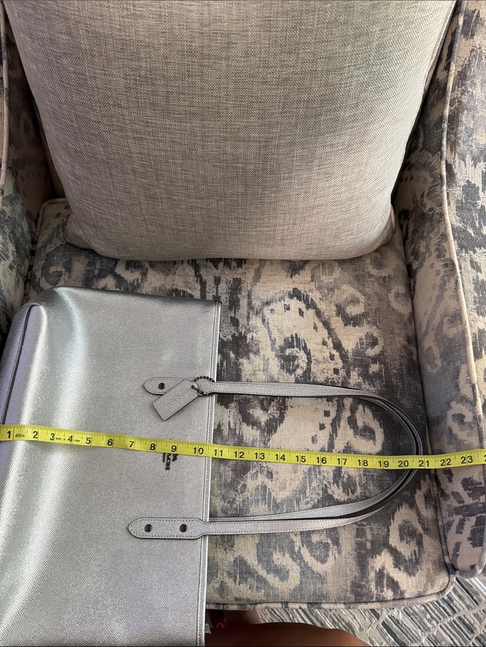 Coach Metallic Silver Tote with Top Handles - Picture 5 of 8